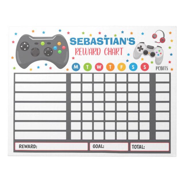 Reward Chart Video Game Personalized Chore Chart Notepad (Front)