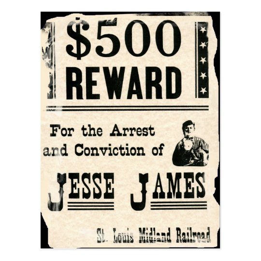 Reward for Jesse James Postcard