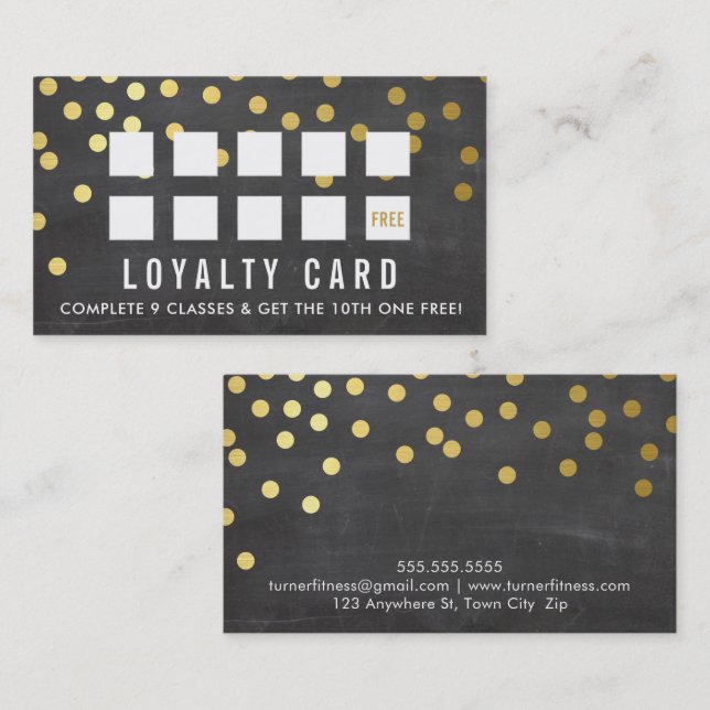 REWARD LOYALTY CARD glam confetti gold chalkboard (Front/Back)
