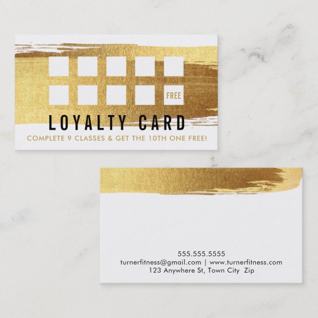 REWARD LOYALTY CARD glamorous gold brush stroke (Front/Back)