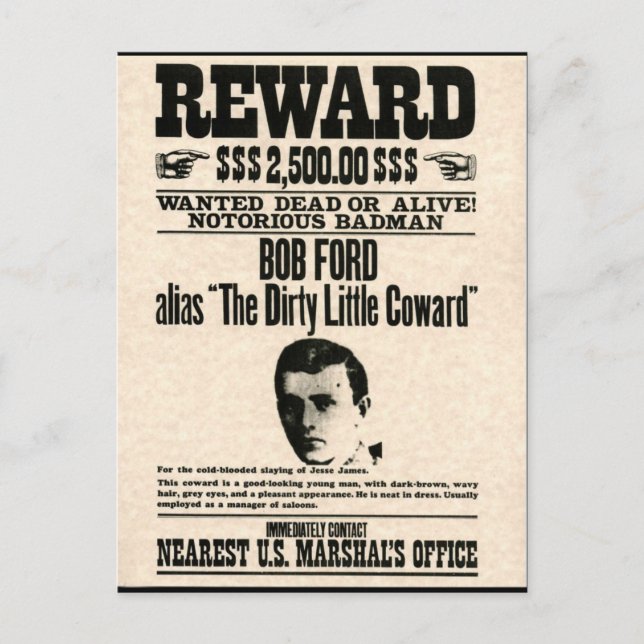 Reward Poster BOB FORD Postcard (Front)