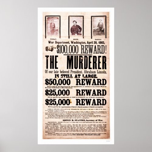 Reward Poster for Lincolns Assassination 1865
