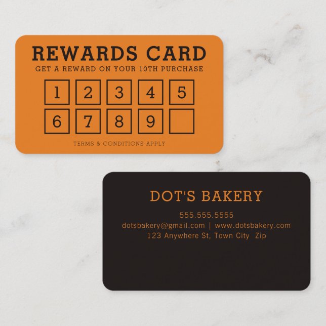REWARD PUNCH CARD cute modern loyalty 10th orange (Front/Back)