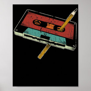 Rewind Cassette Pencil 80s 90s Music Poster
