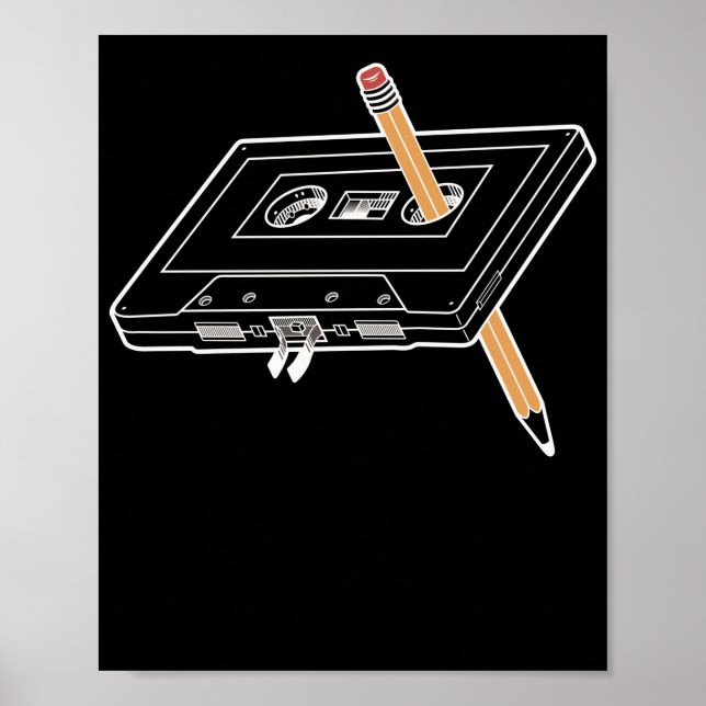 Rewind Cassette Pencil 90s Humor Poster (Front)