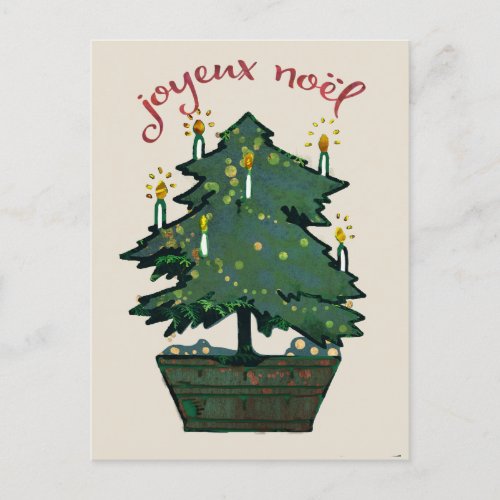 Reworked Vintage Christmas Tree Joyeux Noel Postcard