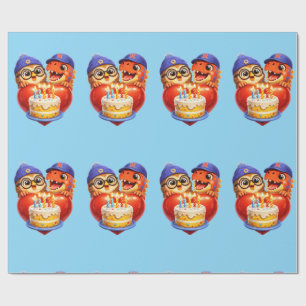 Rex and hoot birthday cake wrapping paper, cute ch paper