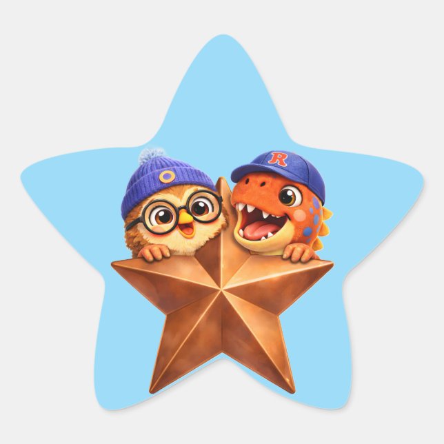Rex and hoot brawl star grade one star shaped leve sticker (Front)