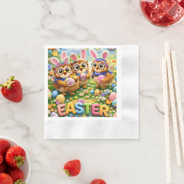 Rex and hoot Easter paper napkins description (Insitu)