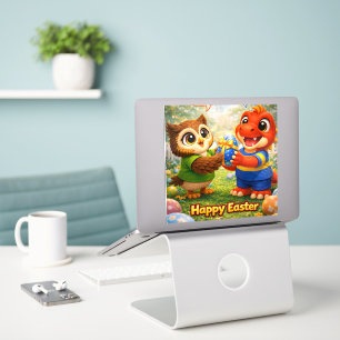 Rex and hoot happy Easter large vinyl laptop stick Sticker