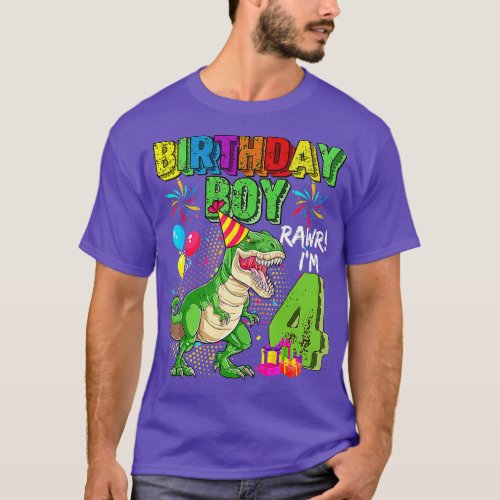 Rex Dinosaur Birthday Boy Rawr Im 4 Year Old 4th B T_Shirt