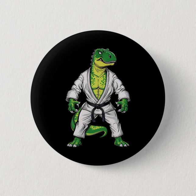 Rex Martial Arts Dinosaur Jiu-jitsu Bjj Karate  Button (Front)