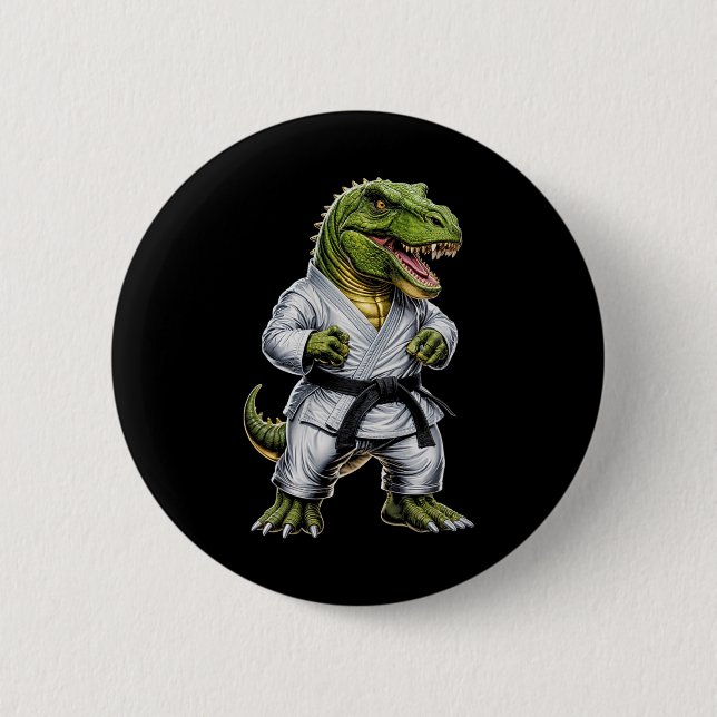Rex Martial Arts Dinosaur Karate Judo Bjj Fighter  Button (Front)