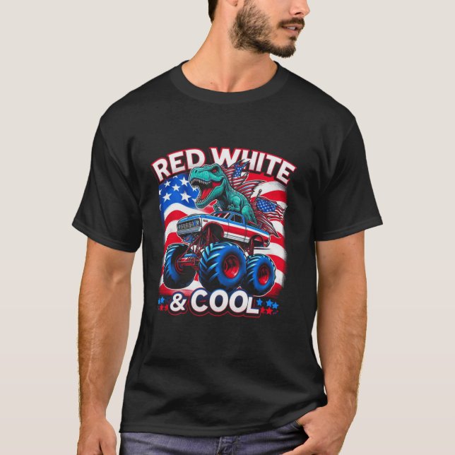 Rex Riding Monster Truck 4th of July American Flag T-Shirt (Front)