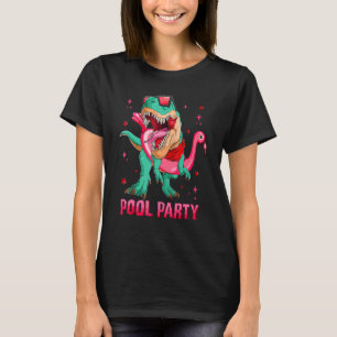 Rex Summer Pool Party Dinosaur Pink Flamingo Float T-Shirt