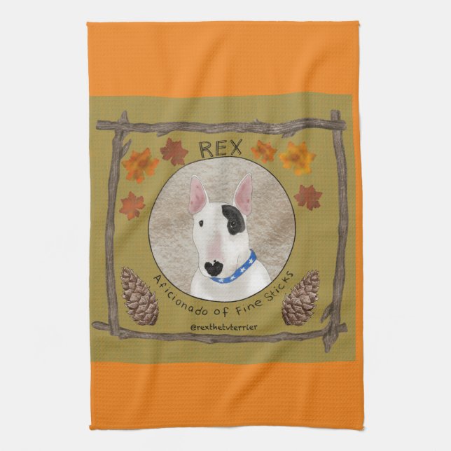 Rex The TV Terrier Autumn dish towel (Vertical)