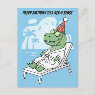 Rex-y Beast Spa Day Birthday Dinosaur Postcard
