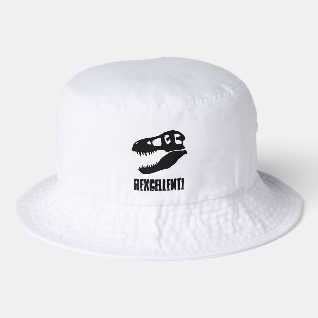 "Rexcellent!" T. rex Dinosaur Skull Printed Bucket Hat (Front)