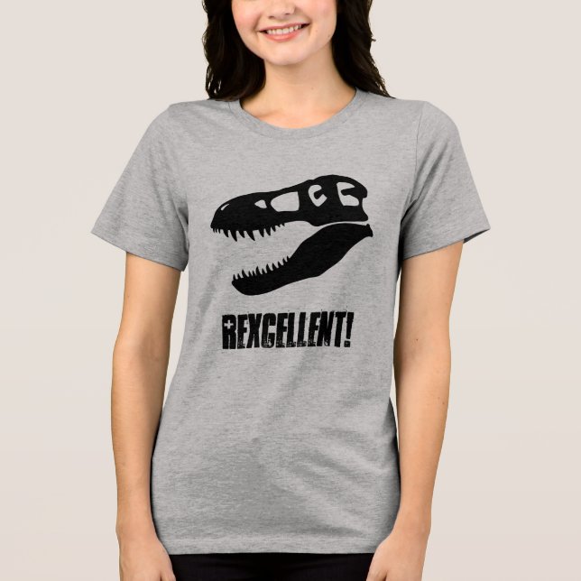 Rexcellent! T. rex Dinosaur Skull Tri-Blend Shirt (Front)
