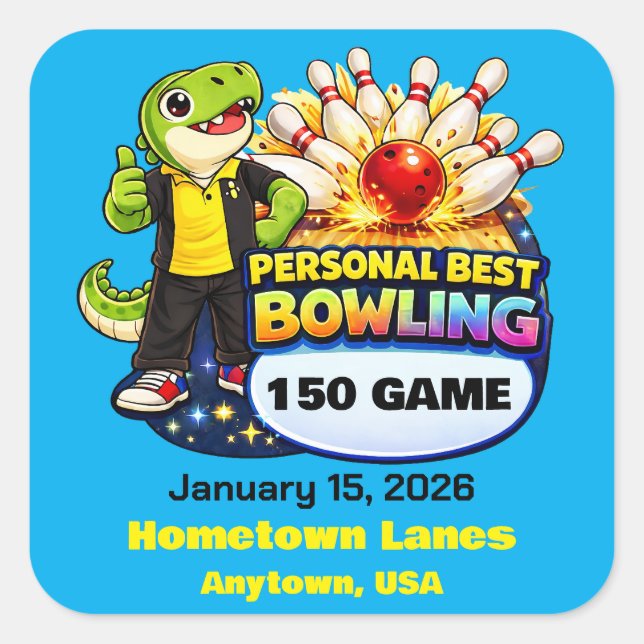 Rexy the T-Rex - Personal Best Bowling -  Square Sticker (Front)