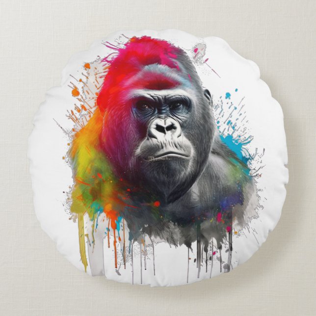 Rey de la Selva: Majestuoso Gorila Espald Round Pillow (Front)