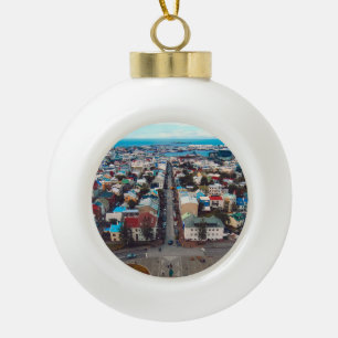Reykjavik Aerial View Ceramic Ball Christmas Ornament