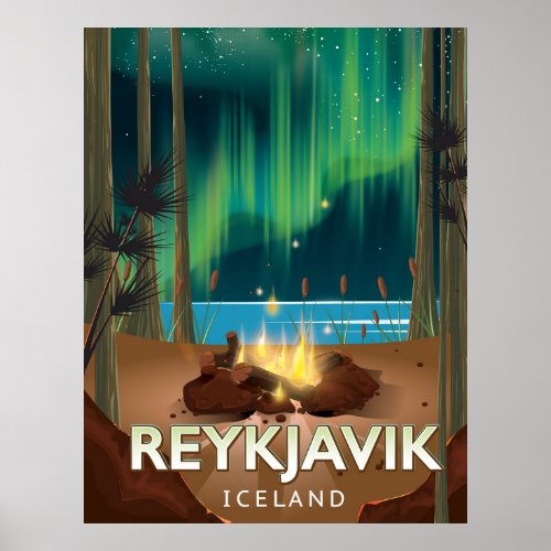 Reykjavik Camping Vintage Travel Poster