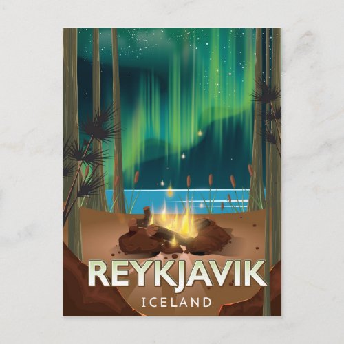 Reykjavik Camping Vintage Travel Poster Postcard