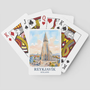 Reykjavik Iceland Church Watercolor Skyline Travel Poker Cards