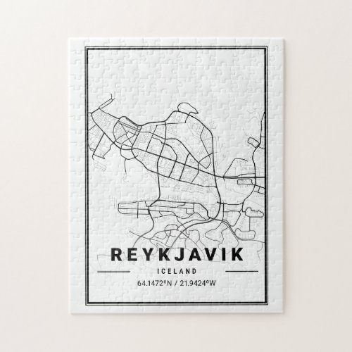 Reykjavik Iceland City Map  Mod Minimalist Art Jigsaw Puzzle