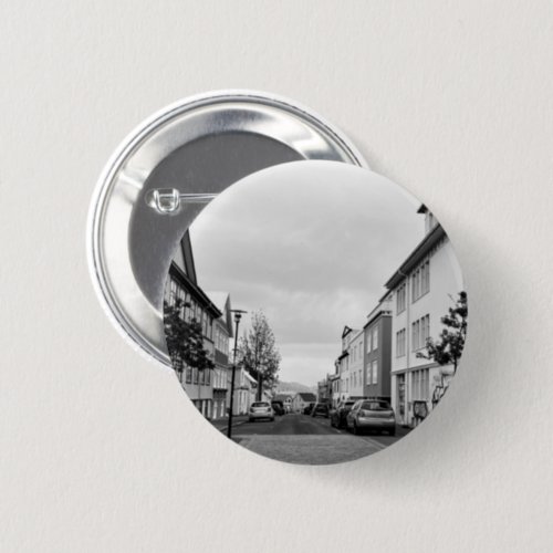 Reykjavik Iceland City Scene Black and White Button