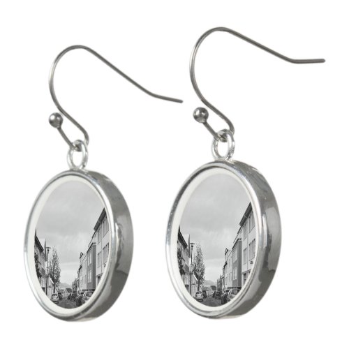 Reykjavik Iceland Europe Landscape Black and White Earrings