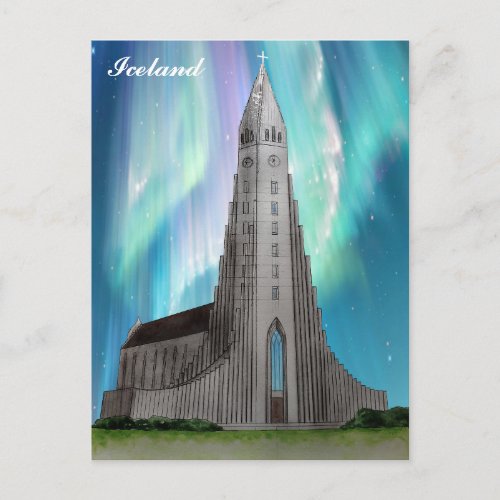 Reykjavik Iceland Icelandic Church Watercolor Postcard