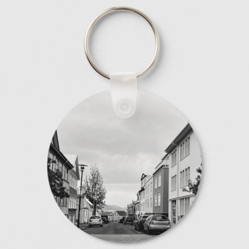 Reykjavik Iceland Landscape Street Black and White Keychain