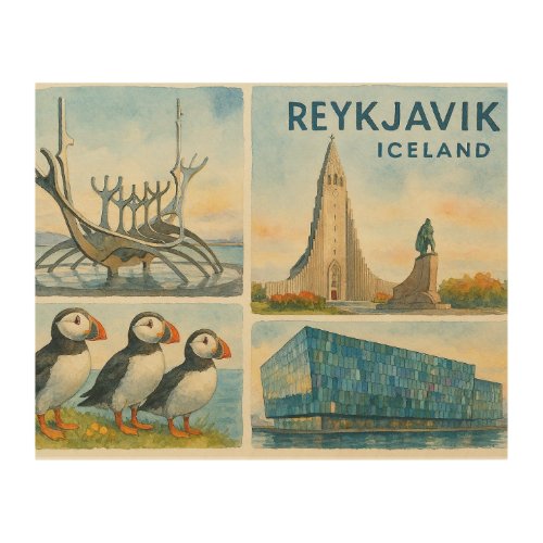 Reykjavik Iceland multiview  Wood Wall Art