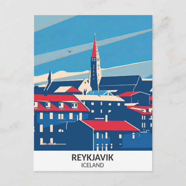 Reykjavik Iceland Retro Artwork Travel  Postcard (Front)