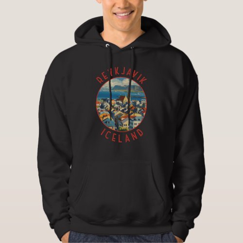 Reykjavk Iceland Retro Distressed Circle Hoodie