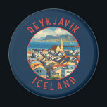 Reykjavík Iceland Retro Distressed Circle Magnet<br><div class="desc">Reykjavík retro vector travel design. Reykjavík is the northernmost capital of a sovereign state in the world. It is among the cleanest,  greenest,  and safest cities in the world.</div>
