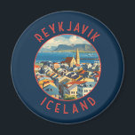 Reykjavík Iceland Retro Distressed Circle Magnet<br><div class="desc">Reykjavík retro vector travel design. Reykjavík is the northernmost capital of a sovereign state in the world. It is among the cleanest,  greenest,  and safest cities in the world.</div>