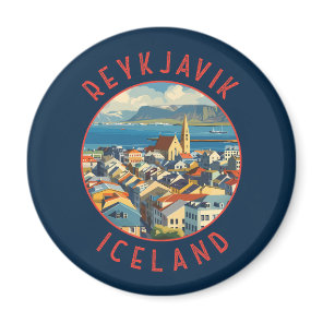 Reykjavík Iceland Retro Distressed Circle Magnet