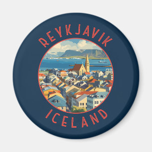 Reykjavík Iceland Retro Distressed Circle Magnet