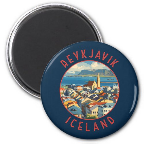 Reykjavk Iceland Retro Distressed Circle Magnet