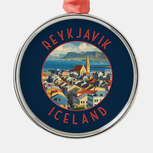 Reykjavk Iceland Retro Distressed Circle Metal Ornament