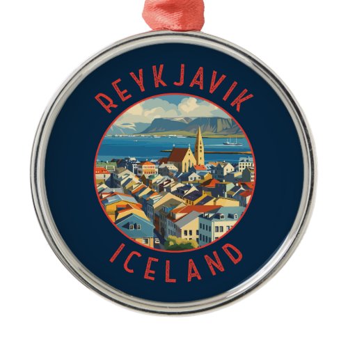Reykjavík Iceland Retro Distressed Circle Metal Ornament