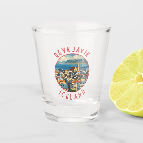 Reykjavk Iceland Retro Distressed Circle Shot Glass