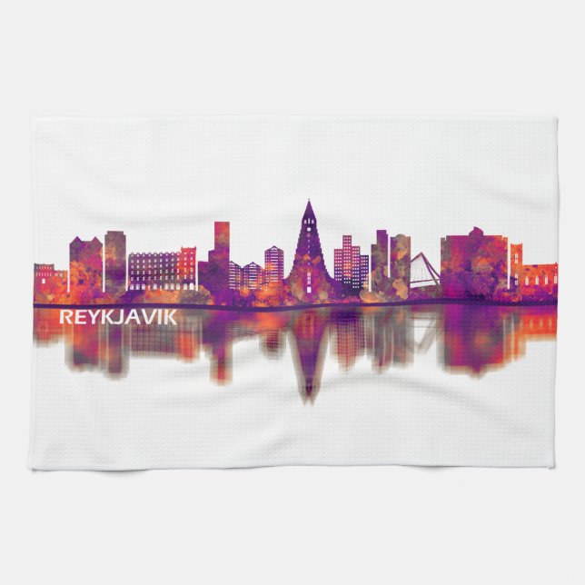 Reykjavik Iceland Skyline Kitchen Towel (Horizontal)