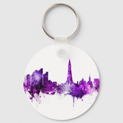 Reykjavik Iceland Skyline Purple Keychain