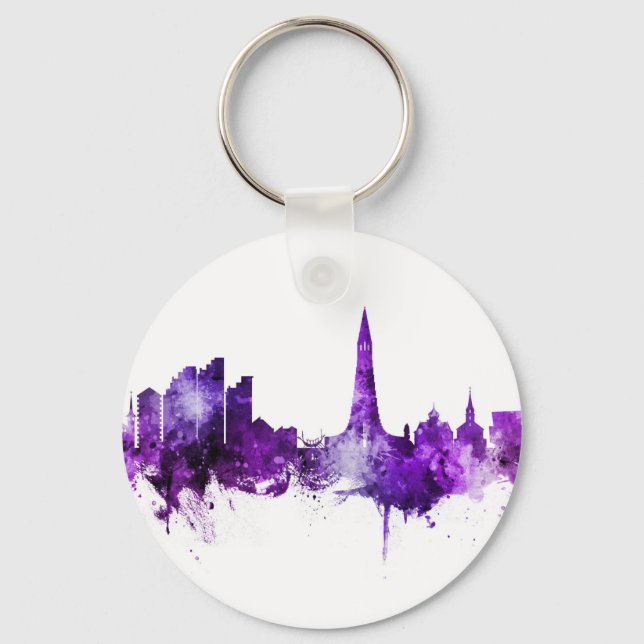 Reykjavik Iceland Skyline Purple Keychain (Front)
