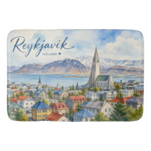 Reykjavik Iceland souvenir watercolor Bath Mat