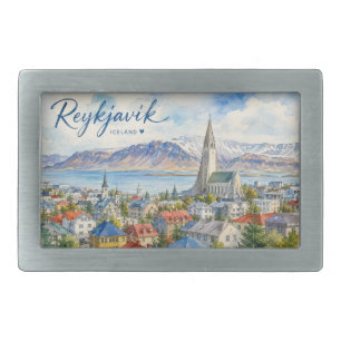 Reykjavik Iceland souvenir watercolor Belt Buckle